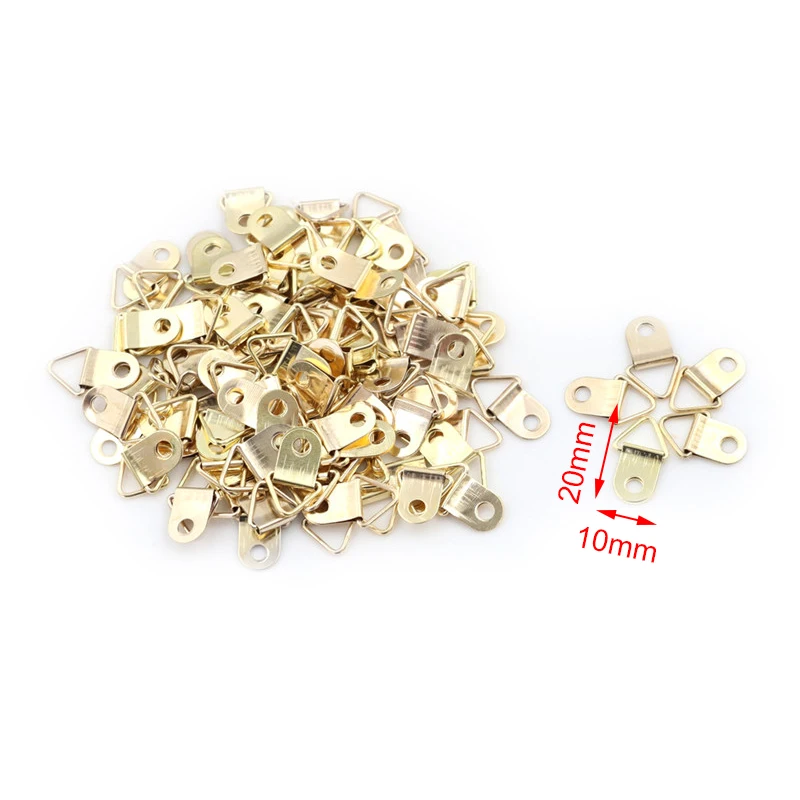 100pcs Mini Golden Triangle D-Ring Picture Oil Painting Mirror Photo Frame Hook Hanger 10x20mm Furniture Accessories