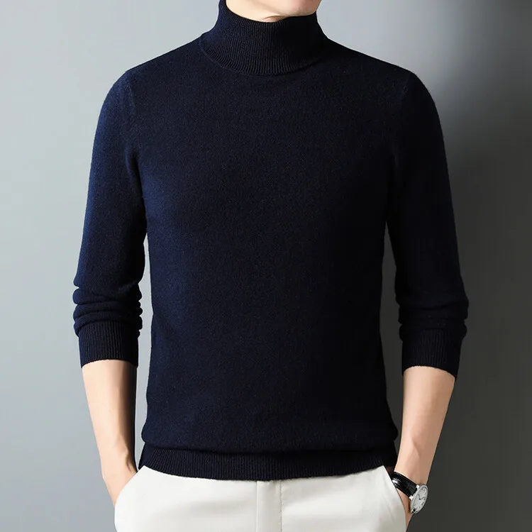 عالية الجودة شتاء جديد الرجال الياقة المدورة سترة الموضة شريط غير رسمي محبوك الدافئة سميكة سترة البلوز البلوزات