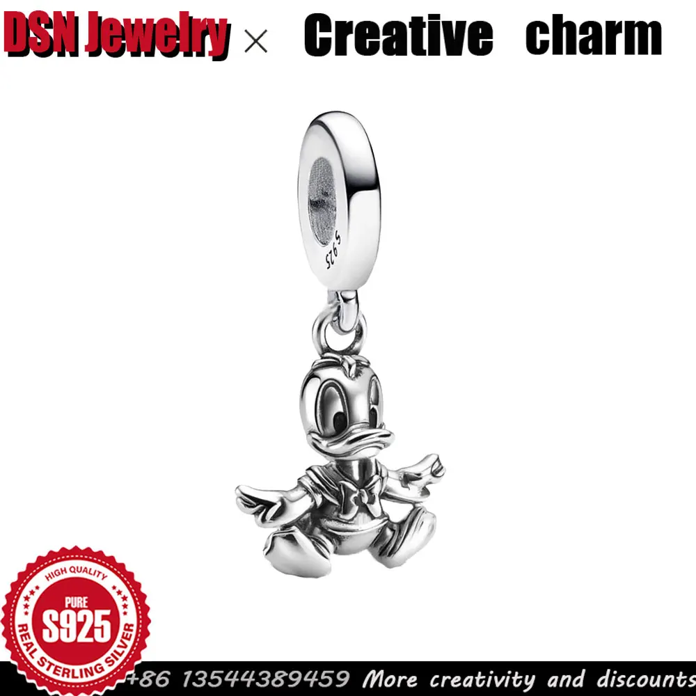 

DSN Customized Beads Pendant 925 Sterling Silver Charm Disney Style Donald Duck Shaped for Original DIY Bracelet Fine Jewellery