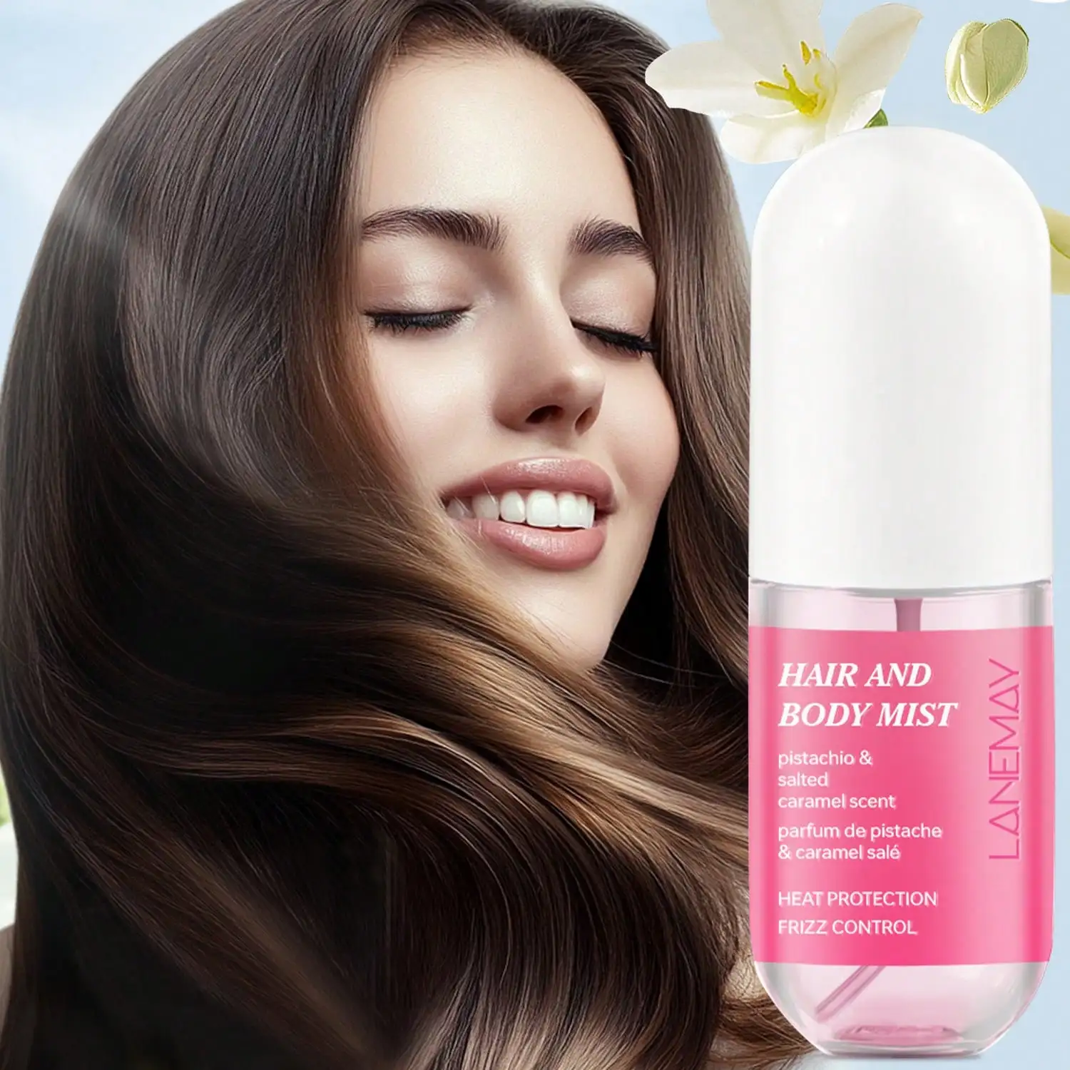 

Moisturizing hair spray,Keeps hydrated & prevents dryness,provides heat protection & controls frizz,leaves hair soft,silky,shiny