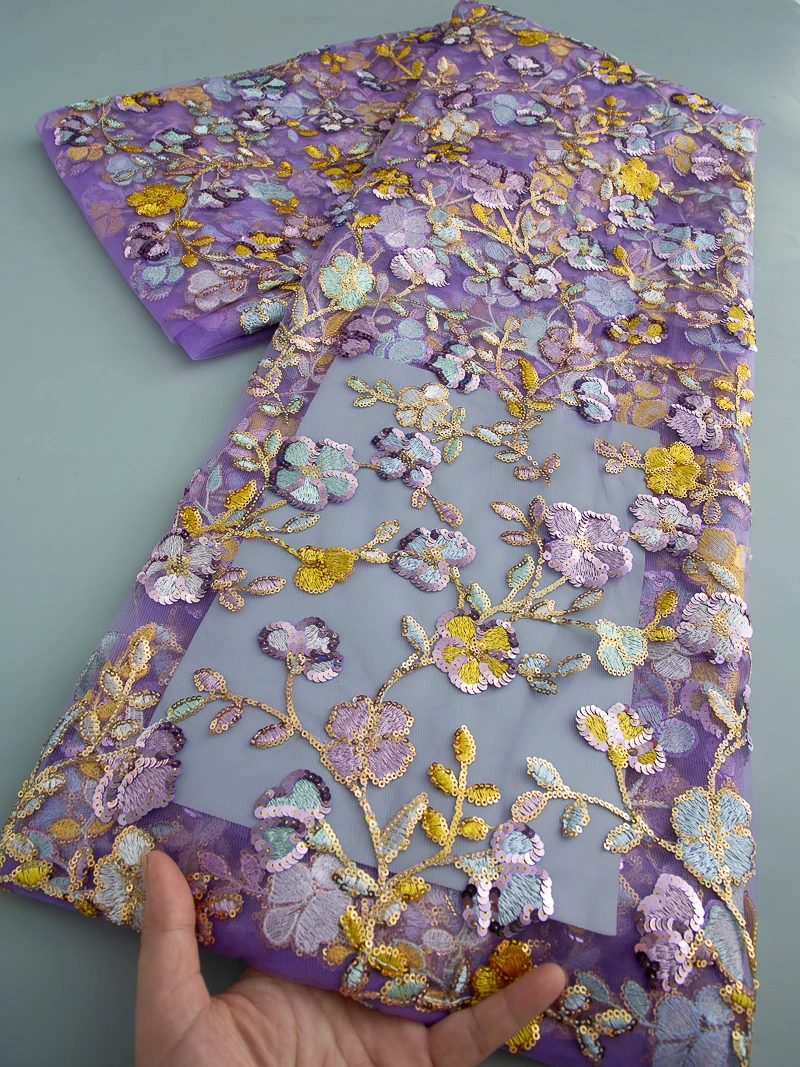 موضة الفرنسية شبكة التطريز الخرز أقمشة الدانتيل مع الترتر الأفريقي النيجيري تول النسيج لفستان حفل الزفاف ، 5 ياردة 4606