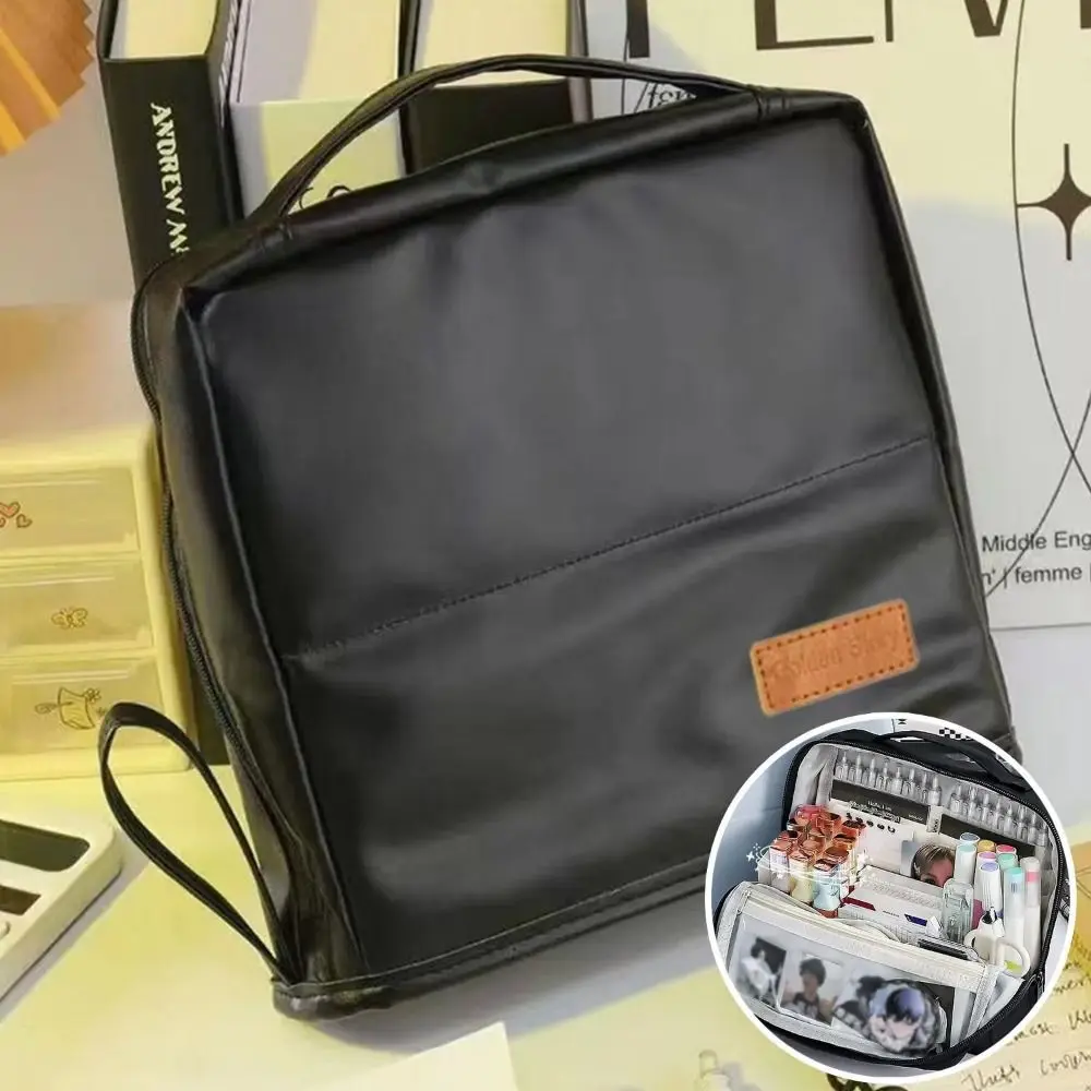 Portable Cosmetics Storage Bag Solid Color Vertical Standing Pencil Case Large Capacity Multi-Layer Travel Makeup Organizer