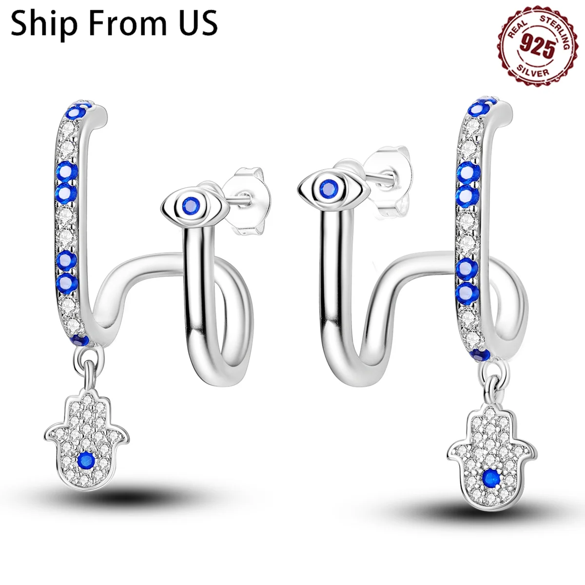 Hot 925 Sterling Silver Elegant Blue Series Drop Earrings For Woman Fashion Party Fine Gifts Elegant S925 Jewelry Accessories