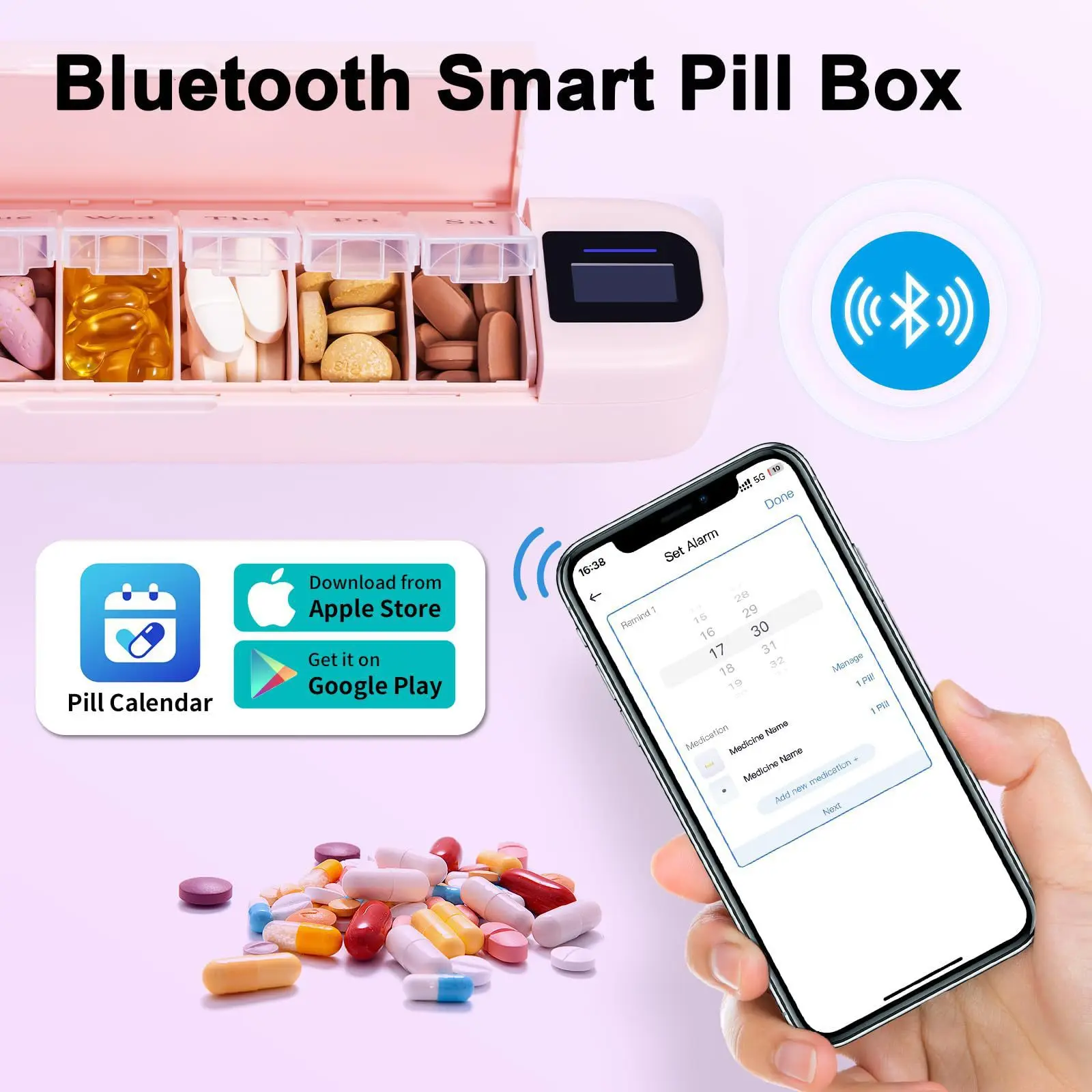 Large Capacity Pills box Bluetooth Smart Alarm 7 Days Medicine Pill Case Box With Reminder Timer Portable Drugs Storage Dispense