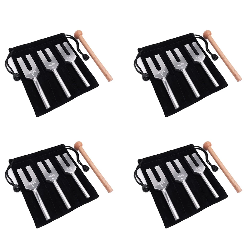 

4X Tuning Forks Set 4096 Hz 4160 Hz 4225 Hz Tuning Forks Set Tuning Fork With Wooden Hammers And Cloth Bag Style 2