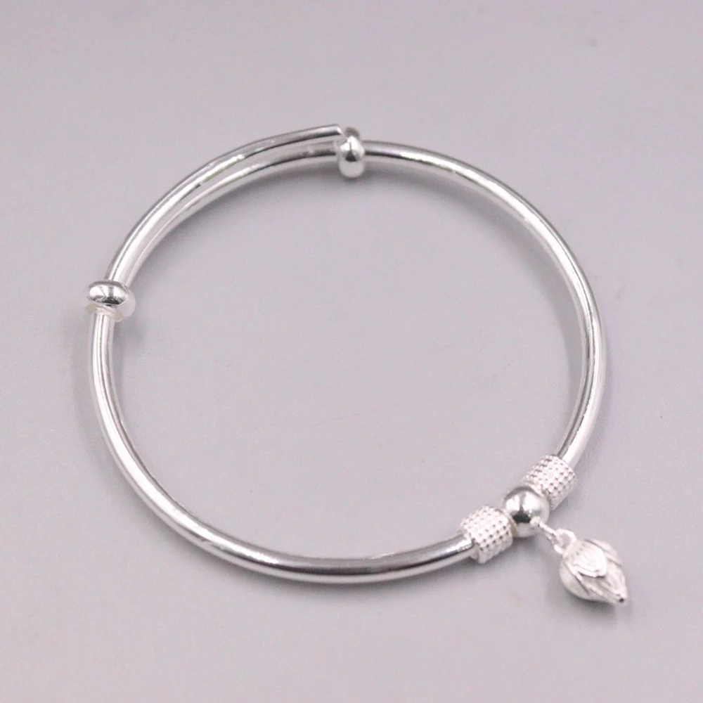 

Real Pure 999 Fine Silver Bangle Women Gift Lucky Lotus Bead Adjust Bracelet 19-20g