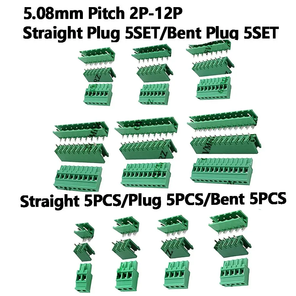 5set/5pcs 2EDG 5.08mm Pitch Plug Header Socket For Pcb 2/3/4/5 Pin 2p 3p 4p KF2EDG KF2EDGKA Screw Terminal Block Connector 6/7/8