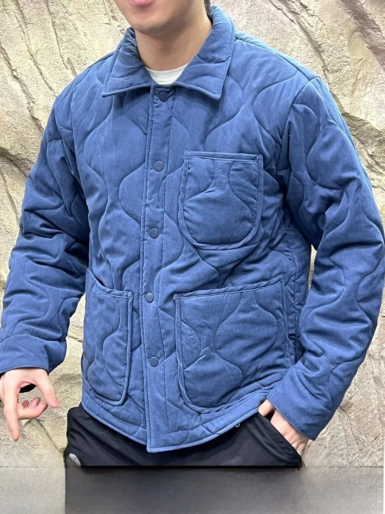 

Теплая хлопковая рабочая куртка в американском повседневном стиле, винтажная, из персикового бархата, свободного кроя, с отложным воротником, прошитая, модная молодежная верхняя одежда