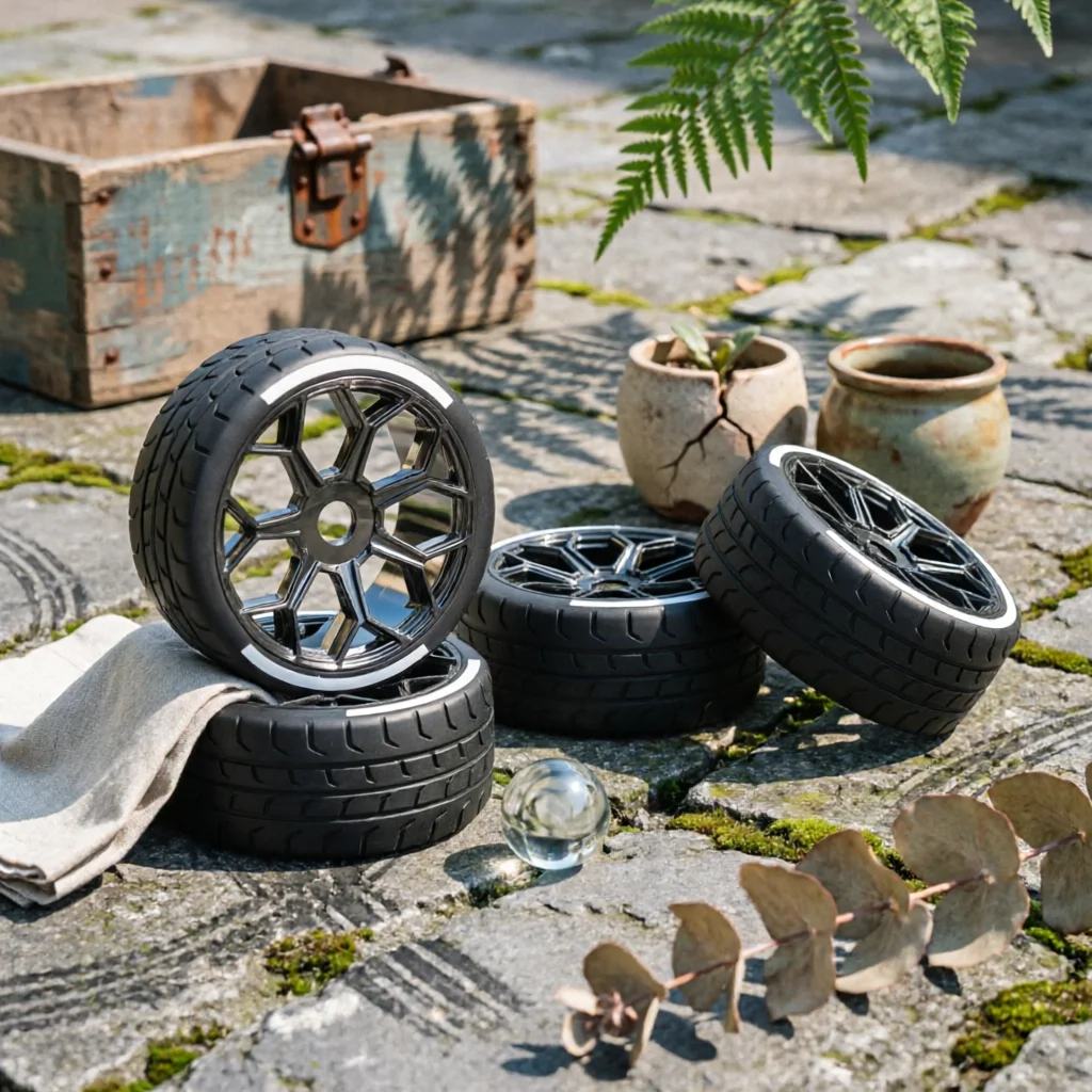 4 Pieces RC Tires with Rims High Grip Low-Profile RC Tires Wheel and Tire Set Long-Lasting Sturdy