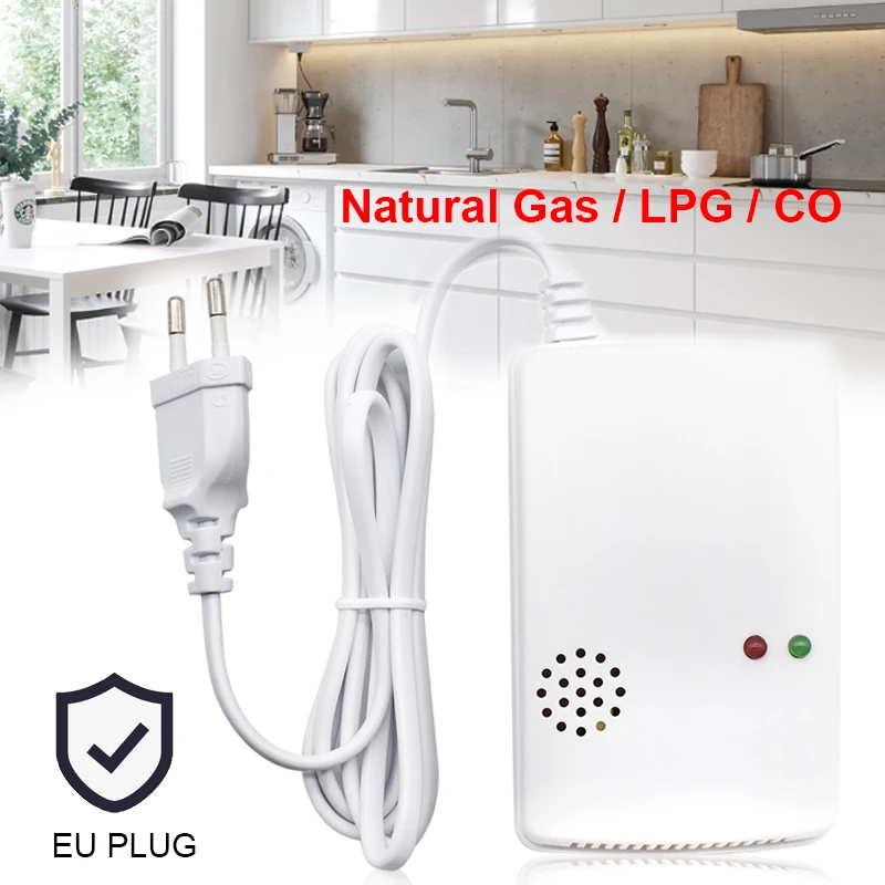 Gas Leak Detector Combustible Propane Butane Methane LPG CO Home Senor Natural Gas Safety Alarm Sensor Warning EU Plug