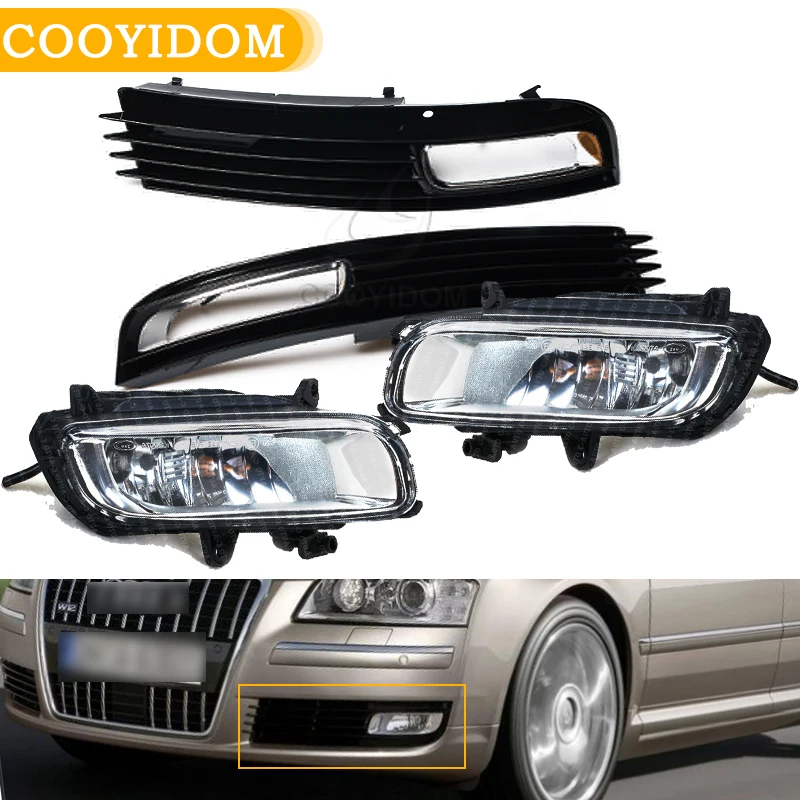 4PCS Left Right Halogen Fog Lights Front Bumper Grille Cover For Audi A8 QUATTRO A8 D3 2008 2009 2010 4E0941699B 4E0941700B