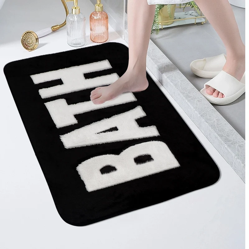 

1pc Microfiber Bathroom Rug Letter Print Bath Mat Non-Slip Soft Absorbent Bath Mat Machine Washable Shower Carpet Floor Mat