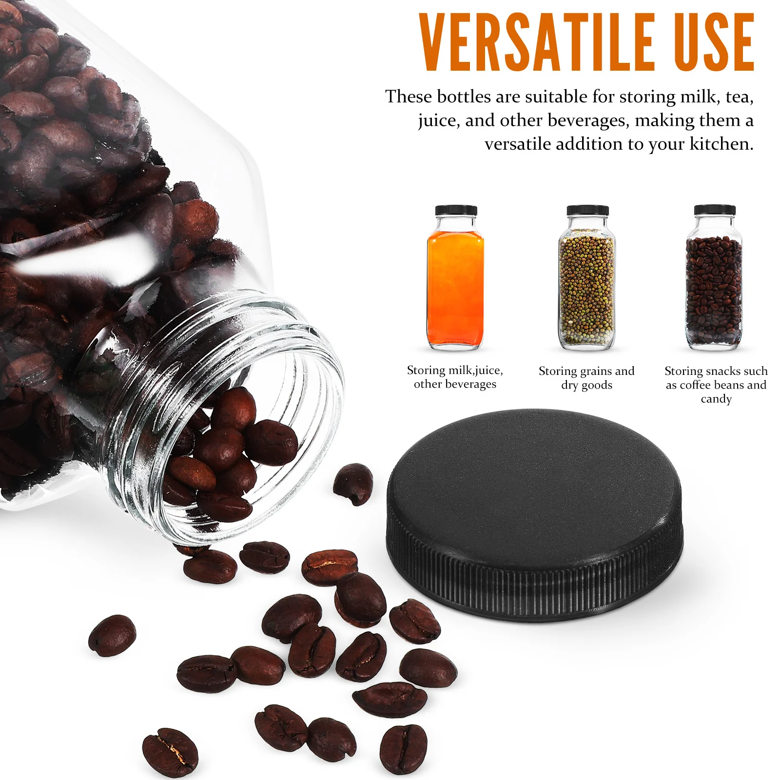 

3Pcs Glass Milk Bottles with Sealed Lid Transparent Juice Bottles for Home Kitchen Storage Glass Drinking Glasses