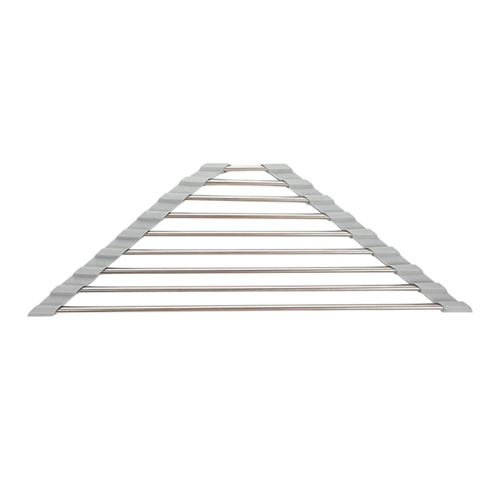 

Triangle Stainless Steel TPE Drying Rack Sturdy Efficient Water Drainage Sink Kitchen Sponge Holder Drainer Hollow Out Holes