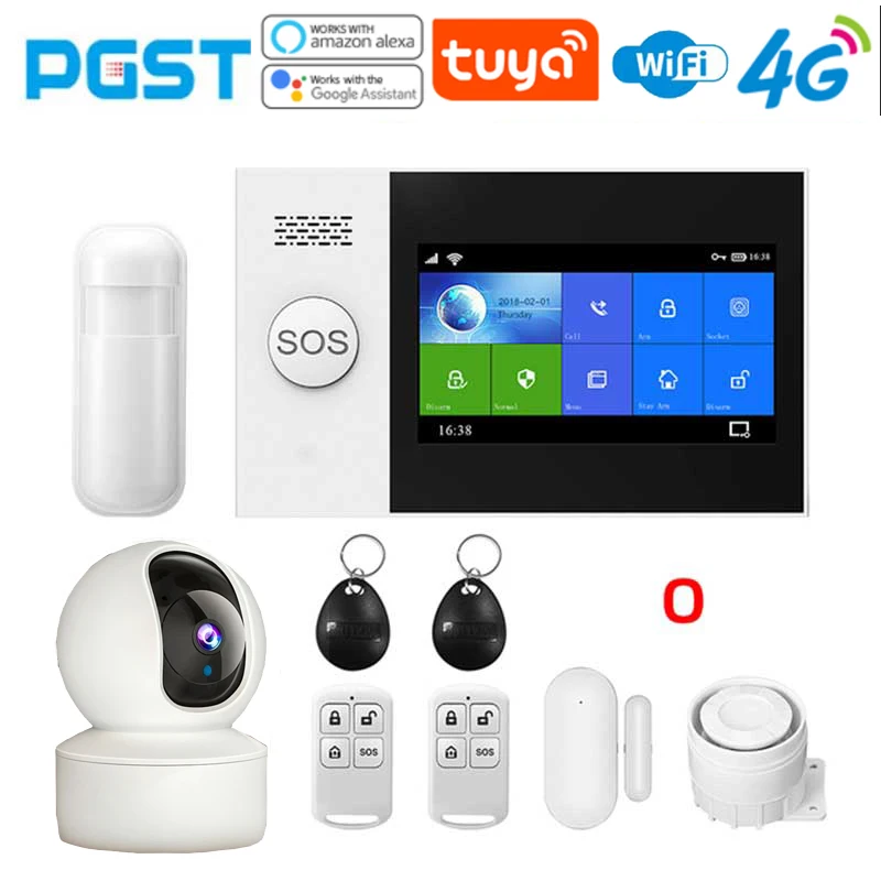 pgst tuya 4g pg107 casa sem fio wifi gsm seguranca em casa com sensor detector de movimento sistema de alarme contra roubo suporte alexa google 01