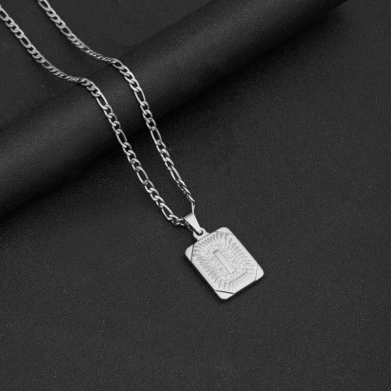 Initial Letter Pendant Necklace Stainless Steel Silver Color Cuban Chain A-Z Alphabet Name Jewelry For Men Women Gift