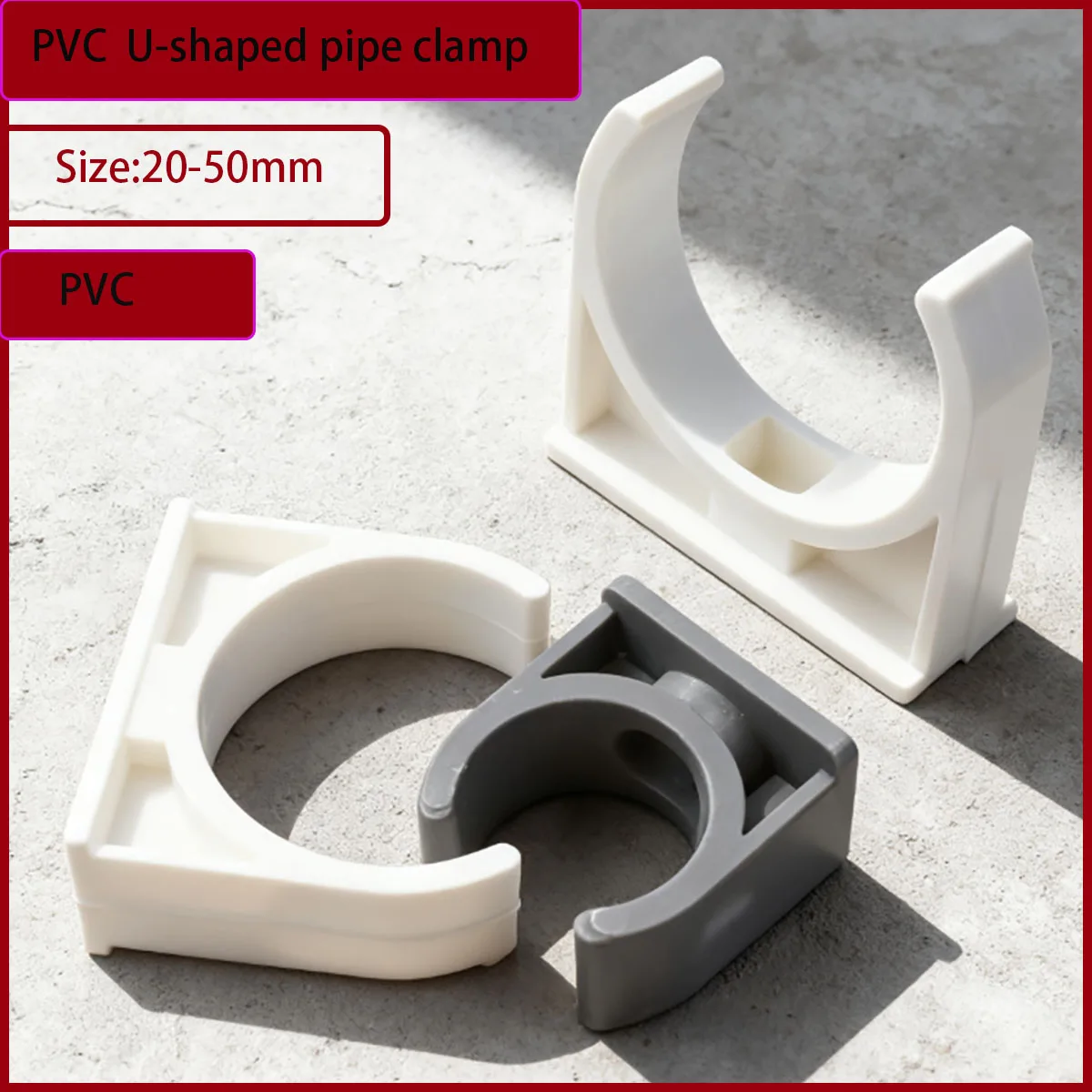 

20mm-50mm PVC Pipe Clamp Water Pipe Support Holder Garden Irrigation Tube Bracket Connectors Fittings White/Grey