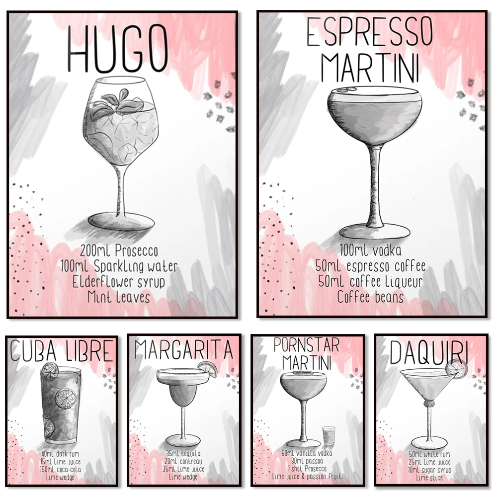 

Cocktail Guide Poster, Mojito, Martini, Espresso Hugo Recipe, Drink Recipe, Cocktail Recipe, Lady Boss Menu Wine Lover Gift
