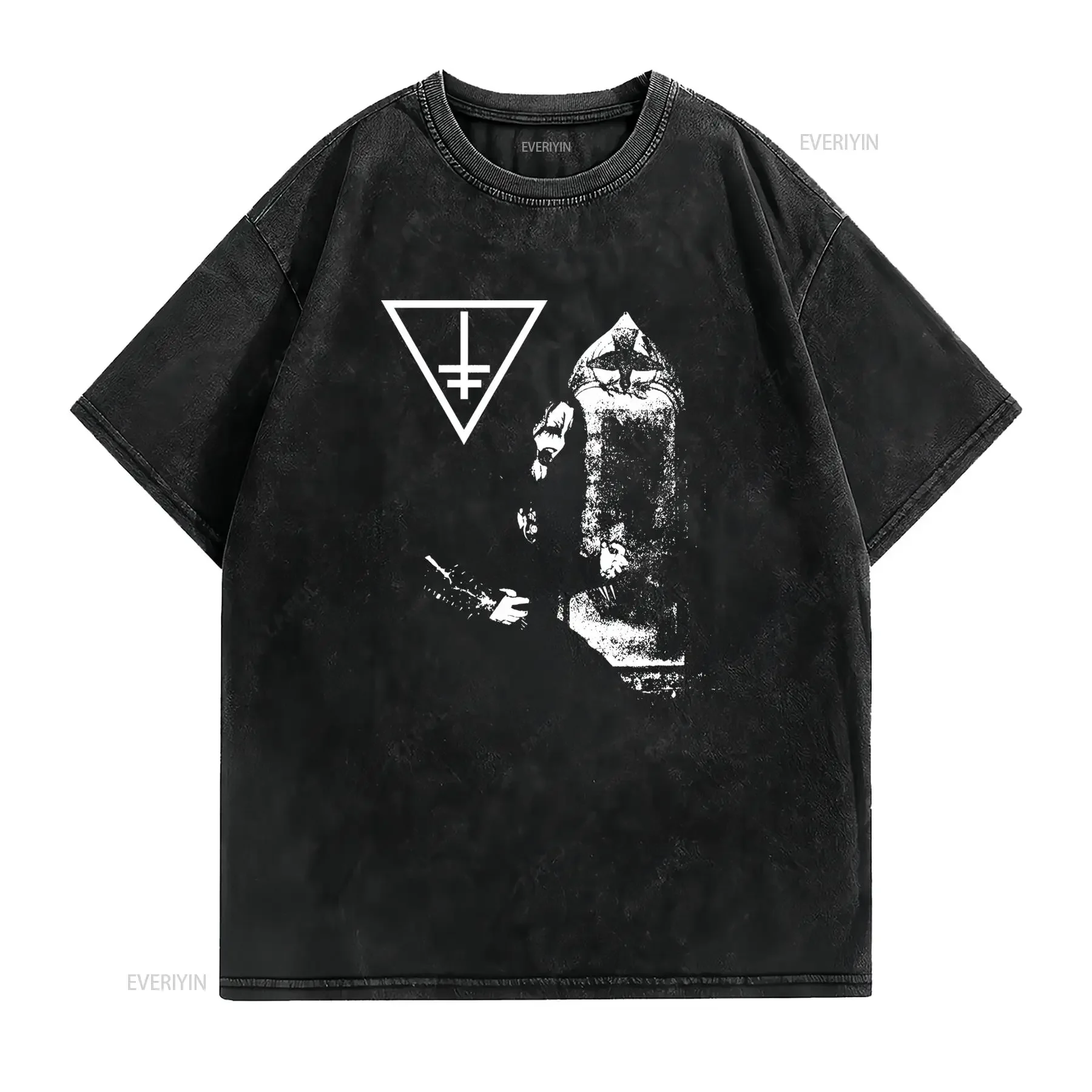 Gothic Occult Inverted Cross Dark Priest Print Streetwear Casual T Shirt vintage Washed fashion Soft Stylish streetwear Unisex