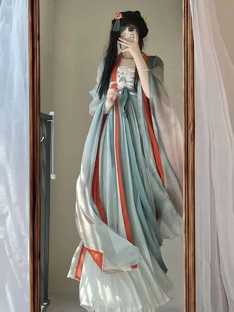 

Hanfu Dress Women Halloween Carnival Fairy Cosplay Costume Chinese Traditional Ancient Hanfu Green Blue Dance Dress Party Outfit