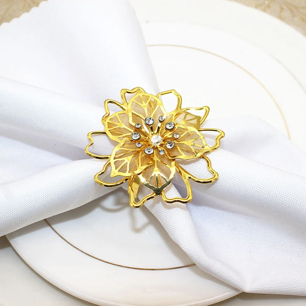 

6Pcs Hollow Flower Napkin Rings Metal Buckles Creative Design for Dining Table Wedding Party Banquet Decorative Napkin Holder