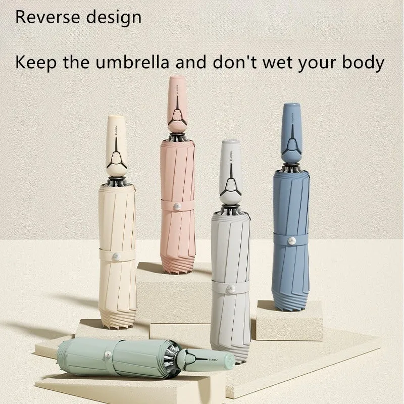 10 Bone Fully Automatic Reverse Umbrella Large Reinforced Thickened Folding Sunny And Rainy Dual-use Durable Umbrella