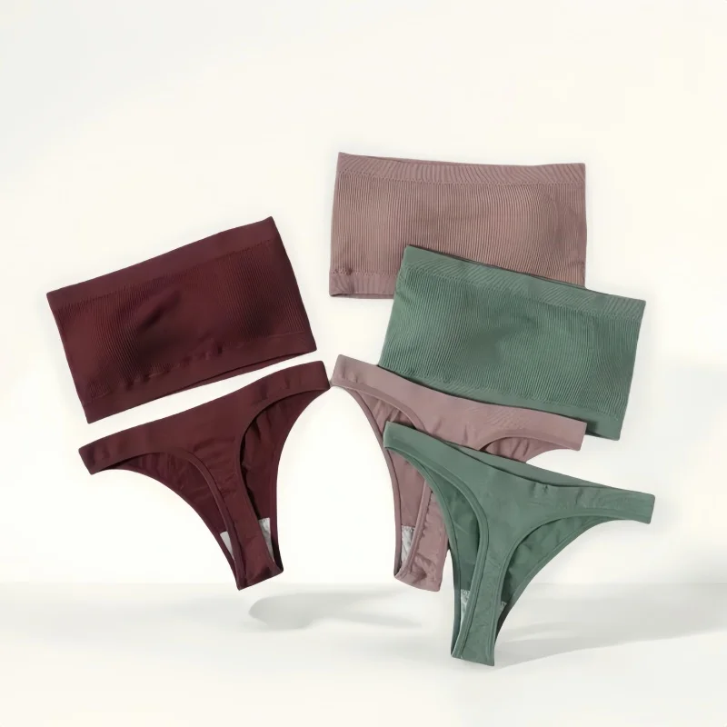 Women Seamless Bra And Panties Set Non-Wire Strapless Tube Bra Sexy Lingerie Brazilian Panties Female Sports Underwear Set