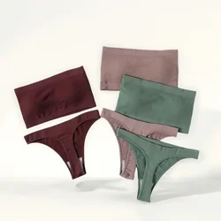 Women Seamless Bra And Panties Set Non-Wire Strapless Tube Bra Sexy Lingerie Brazilian Panties Female Sports Underwear Set