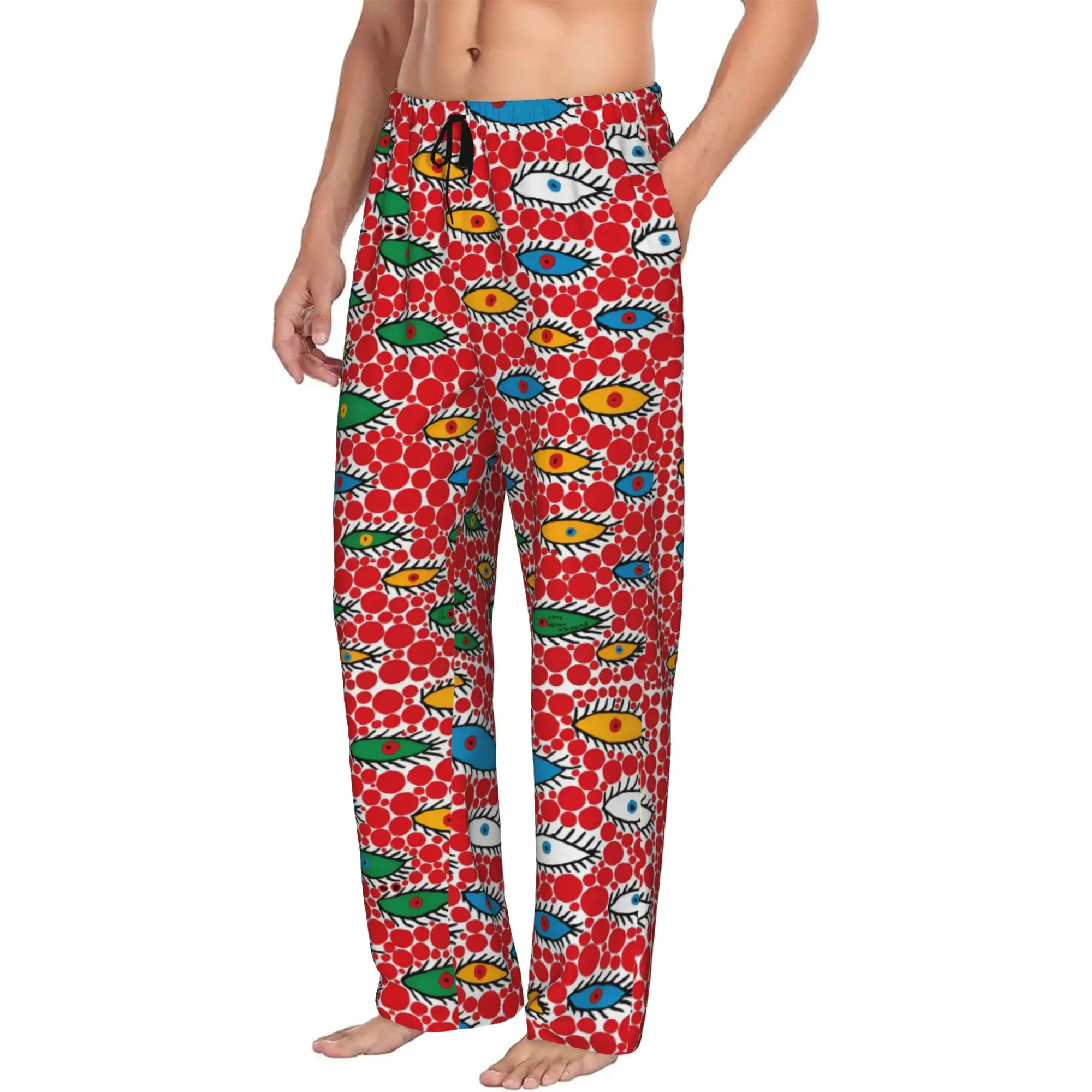 Custom Yayoi Kusama Aesthetic Pajama Pants for Men Abstract Art Lounge Sleep Stretch Sleepwear Bottoms with Pockets