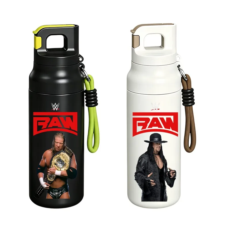 WWE RAW Wrestler Stainless Steel Insulated Water Bottle Portable Travel Thermos with Lanyard Wrestling Fan Gift