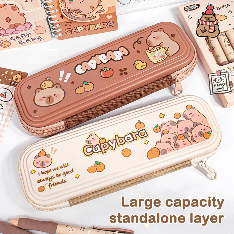 Large Capacity Waterproof Capybara Pen Bag Single Layer Stationery Storage Zipper Funny Pouch for Children