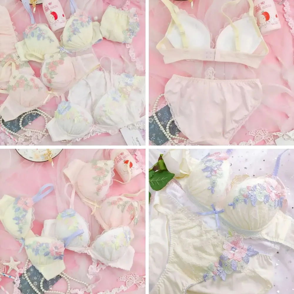 

Sweet Lolita Lingerie Set: Floral Lace Applique Push Up Bra & Panty Set, Cute Sexy Underwear
