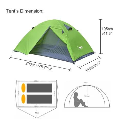 Backpacking Tent 2 Person Aluminum Pole Lightweight Camping Tent Double Layer Portable Handbag for Hiking Travelling