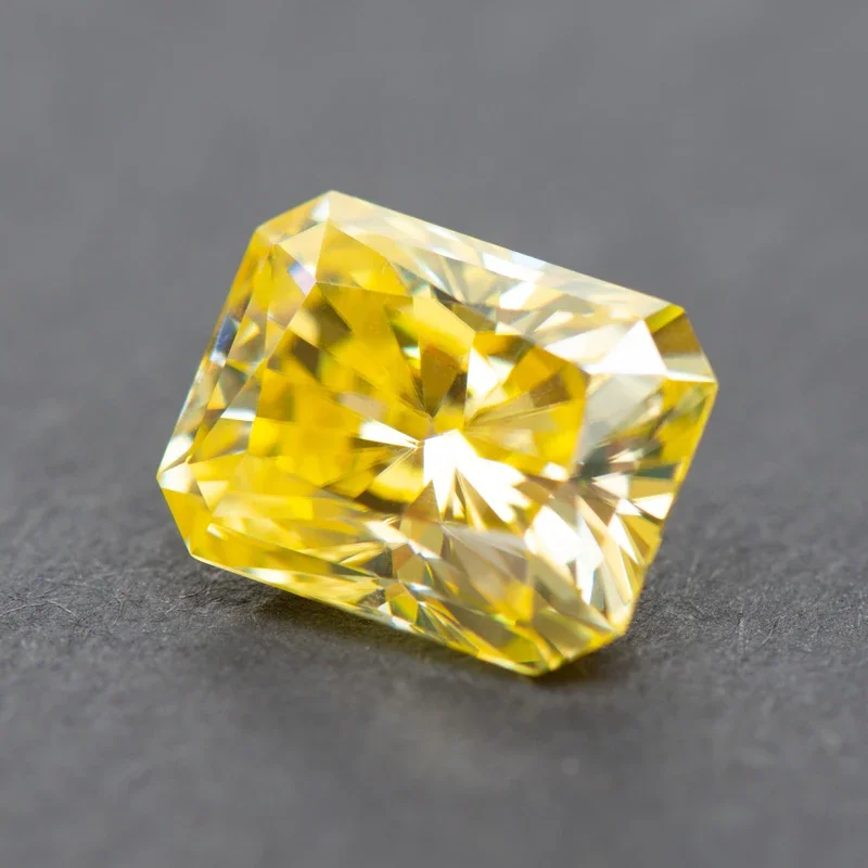 Moissanite Gemstone para Fazer Jóias, Corte Radiante, Cor Amarelo Limão, Diamante Crescido em Laboratório, Encantos DIY, Material com Certificado GRA