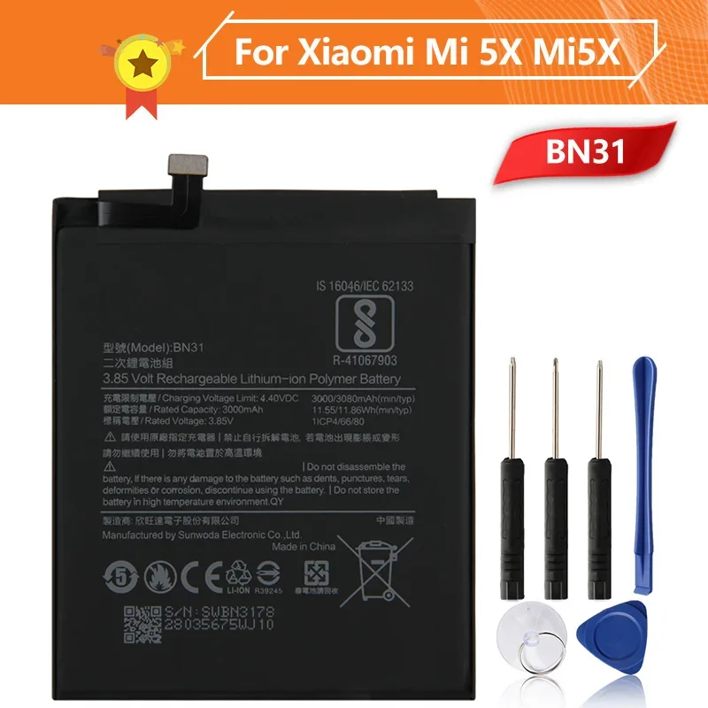 

Production in 2024 Phone Battery BN31 3080mAh For Xiaomi 5X Mi5X A1 Redmi Note 5A Y1 Lite S2 Replacement Battery With Tool