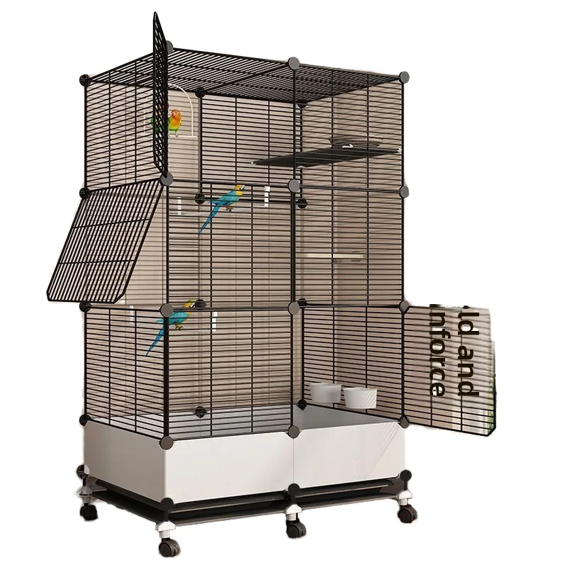 

Super large three-layer bird parrot cage solid metal design luxury villa splash-proof magpie cage home