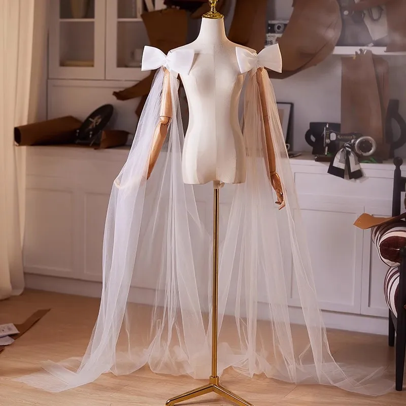 Women's Elegant Designer White Bow Mesh Arm Sleeve Female Vintage Photography Formal Dress Performance Party Glove R386