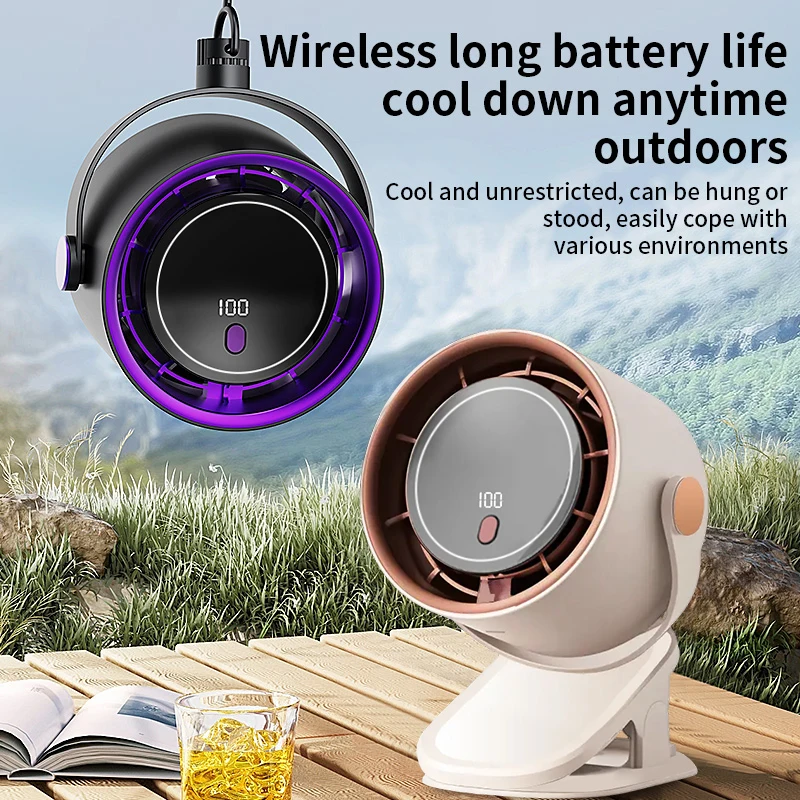 Circulating Fan 3-in-1 Clip/Stand/Hang, Brushless Motor 15m/s, 5 Wind Speeds, 360° Adjustable, Wireless Battery, Home/Outdoor