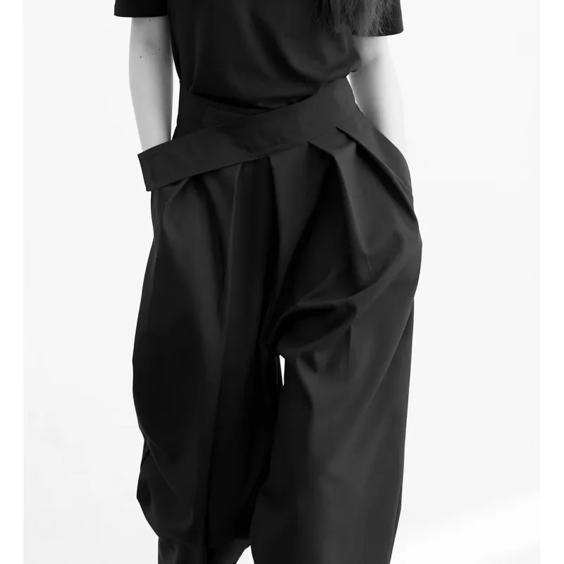 YY تصميم Y2K فستان أسود السراويل الرجال النساء عالية الخصر هوك وحلقة بنطلون للجنسين مكتب عادية الحد الأدنى مصممة دعوى السراويل