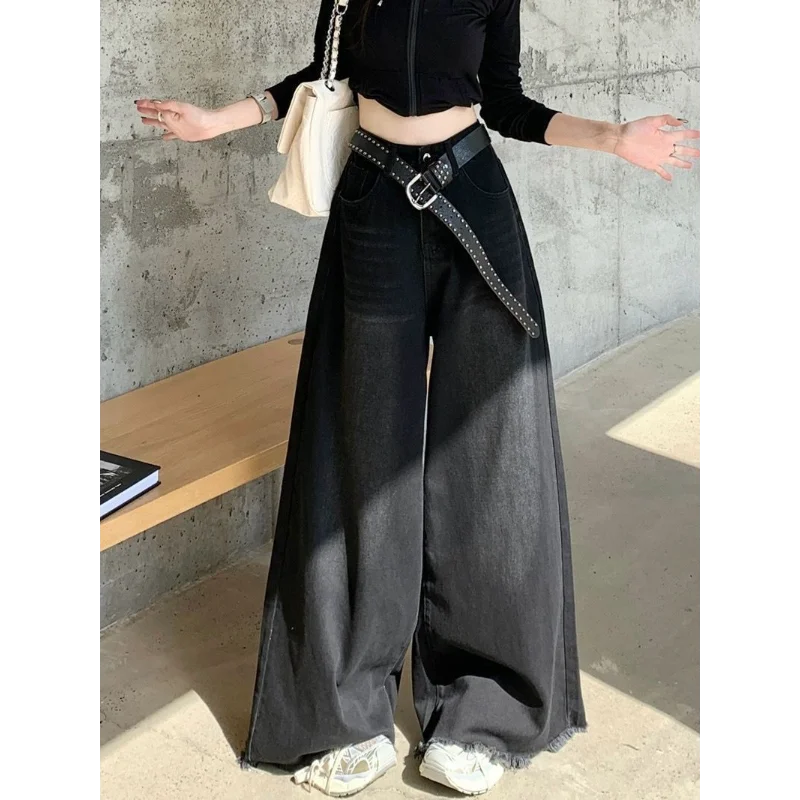 Retro Fur Edgeขากว้างขากว้างผู้หญิงฤดูใบไม้ร่วงใหม่เอวสูงSlim Droopingชั้นกางเกง