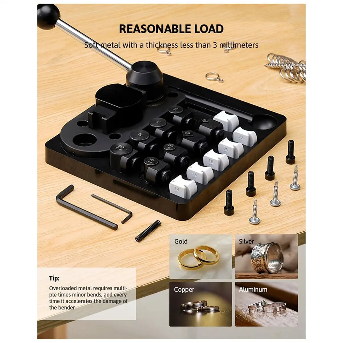 Ring Bender, Ring Bending Tool for Spoon Ring Making, with Nylon Dies for Metal Pattern. Diameter 12-22Mm Ring Bender-ABAM