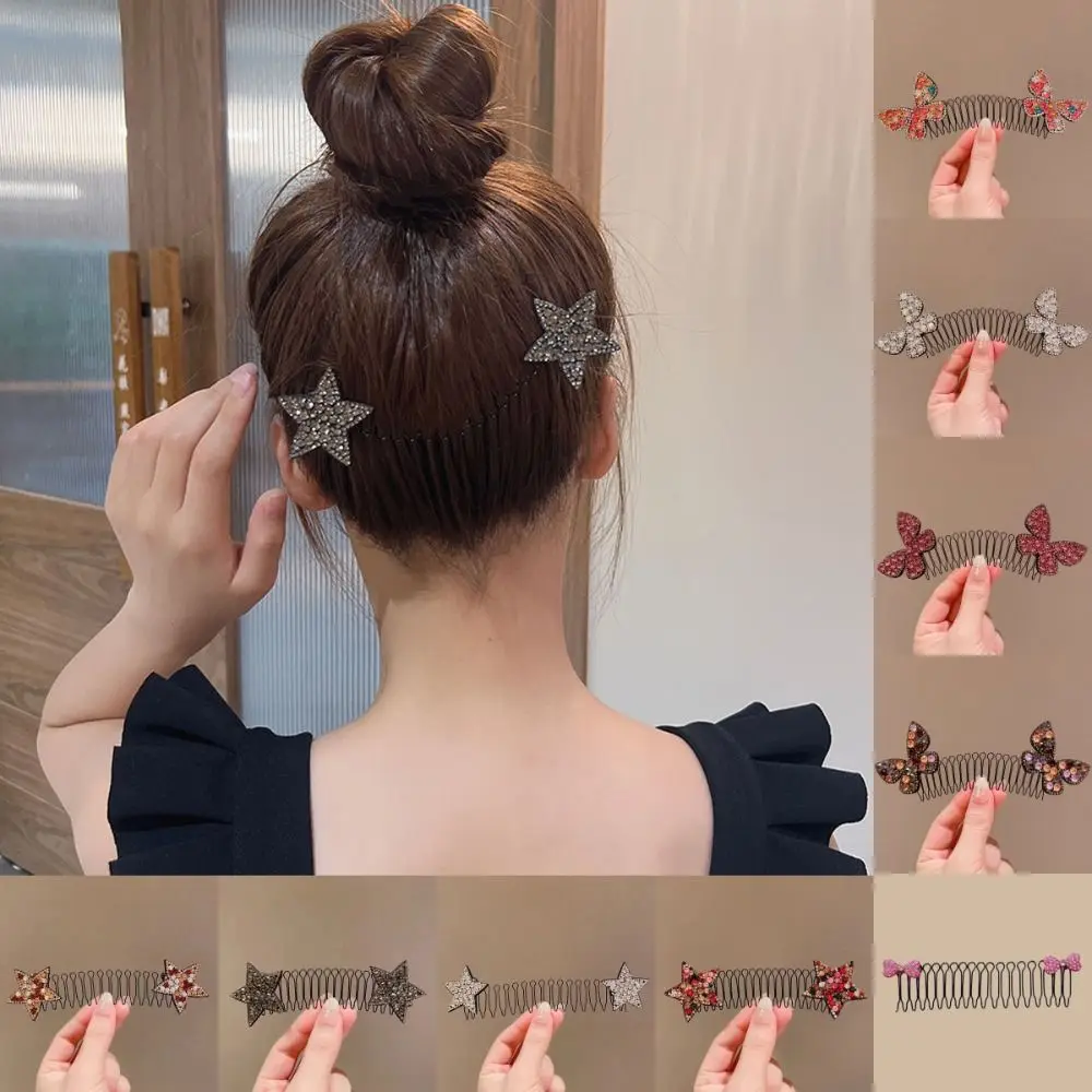 

Fashion Rhinestone U Shape Hair Styling Comb Star Butterfly Fixed Combs Headwear Bow Spring Hair Comb Lady