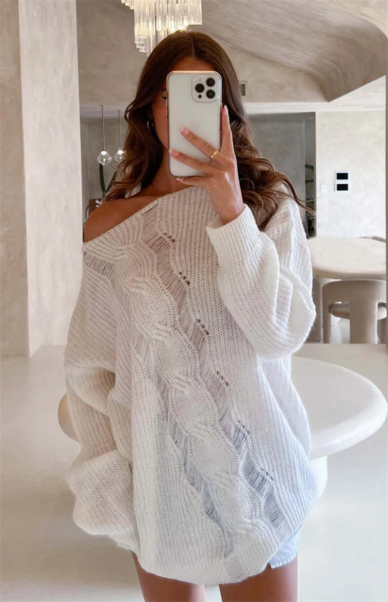 Autumn Winter Korean Fashion Long Sleeve Sweater, Women Pullover Knitted Top,  Female Sexy Hollow Out Jacket Casual Female Blusa