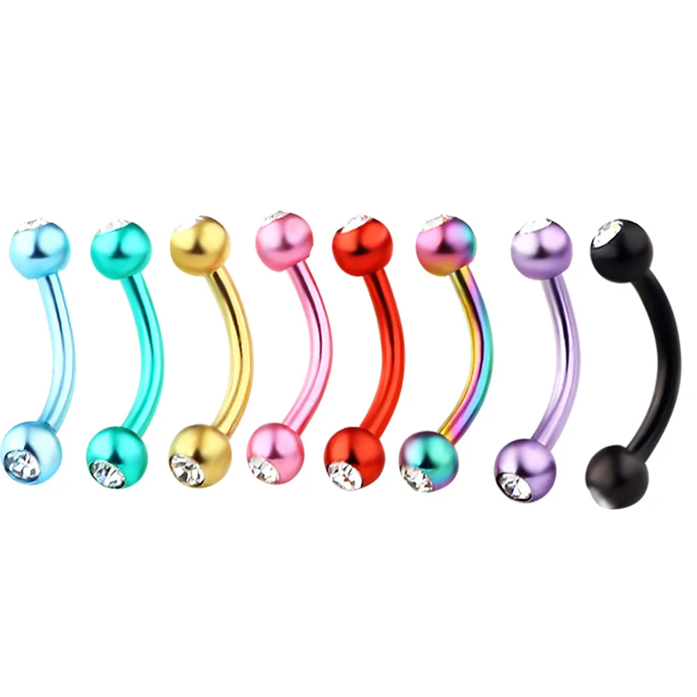 1Pc 16G CZ Curved Barbell Eyebrow Rings Piercing Snake Eyes Rhinestons Ear Tragus Helix Daith Piercing Lip Stud Jewelry
