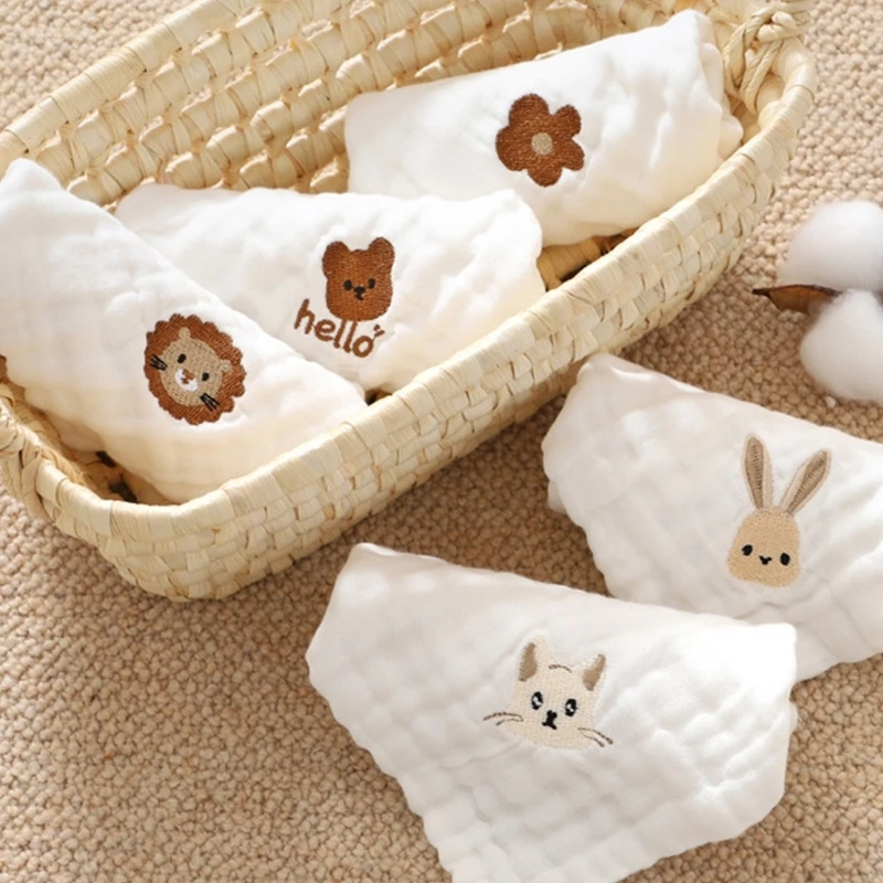 Serviette carrée en coton pour bébé, 6 couches, mouchoir pour le visage, gant de toilette en gaze, bavoir pour le bain et l'alimentation