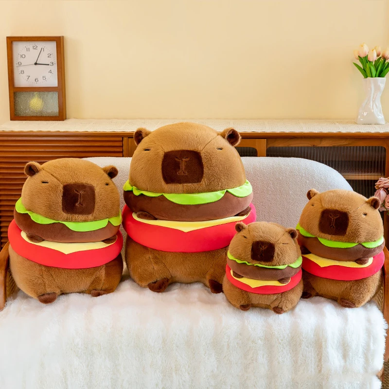 Juguete de peluche de hamburguesa Capybara Kawaii para niños, almohada de muñeca de Animal de simulación, regalo de cumpleaños, decoración del hogar, nuevo