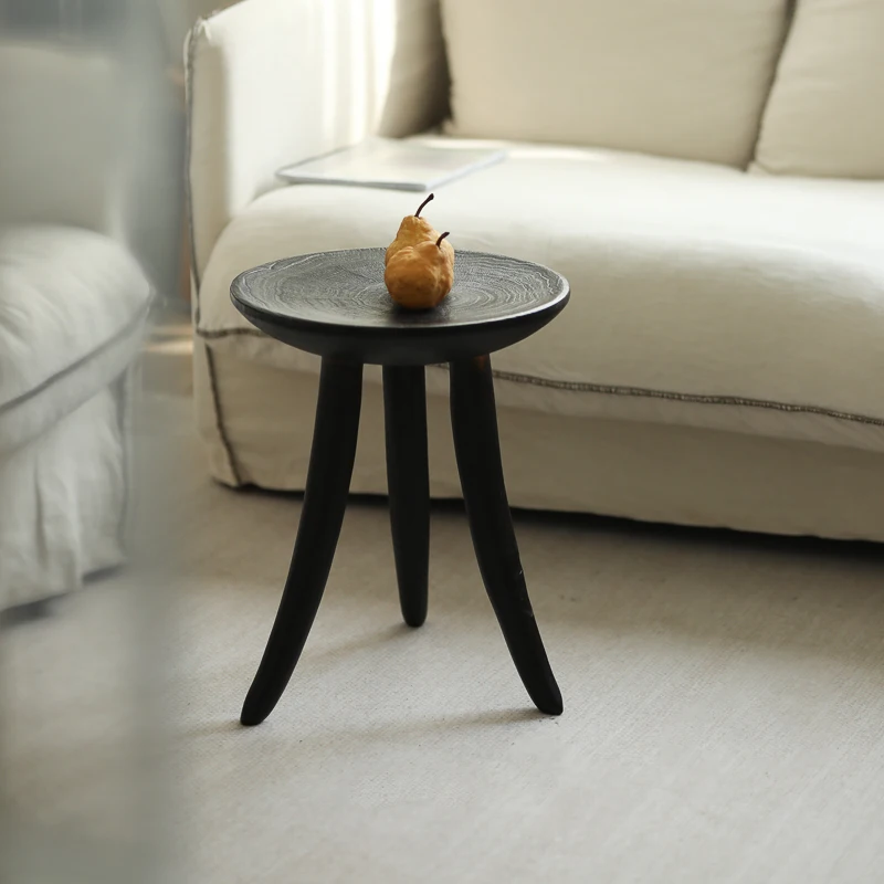 

Round Mid-Century Modern Wooden Stool Wabi-Sabi Bedside Ottoman for Living Room Coffee Table Versatile Plant Stand Pedestal