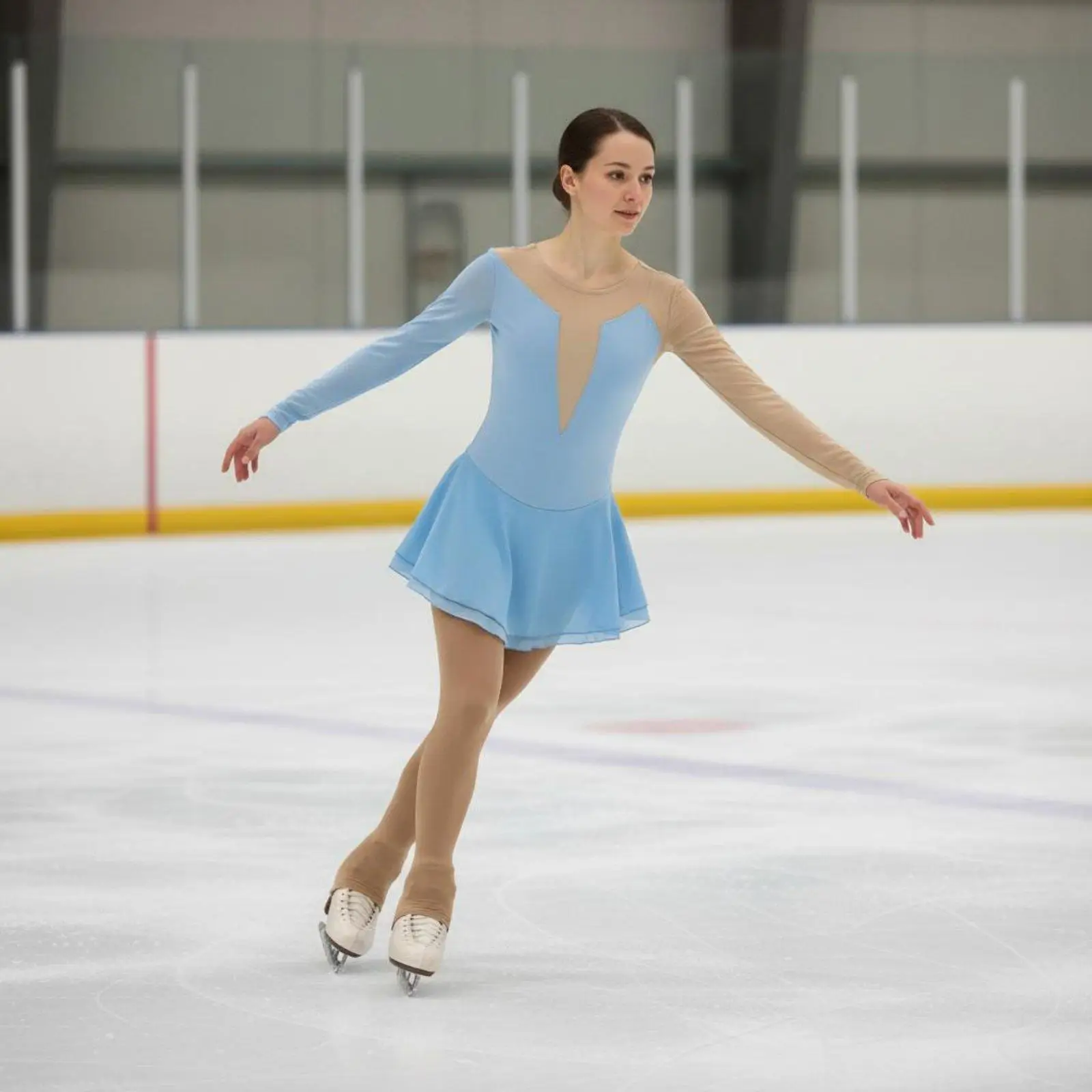 Figure Skating Dress for Girls Women Long Sleeve Mesh Panel Sparkly Style Performance Training Outfit