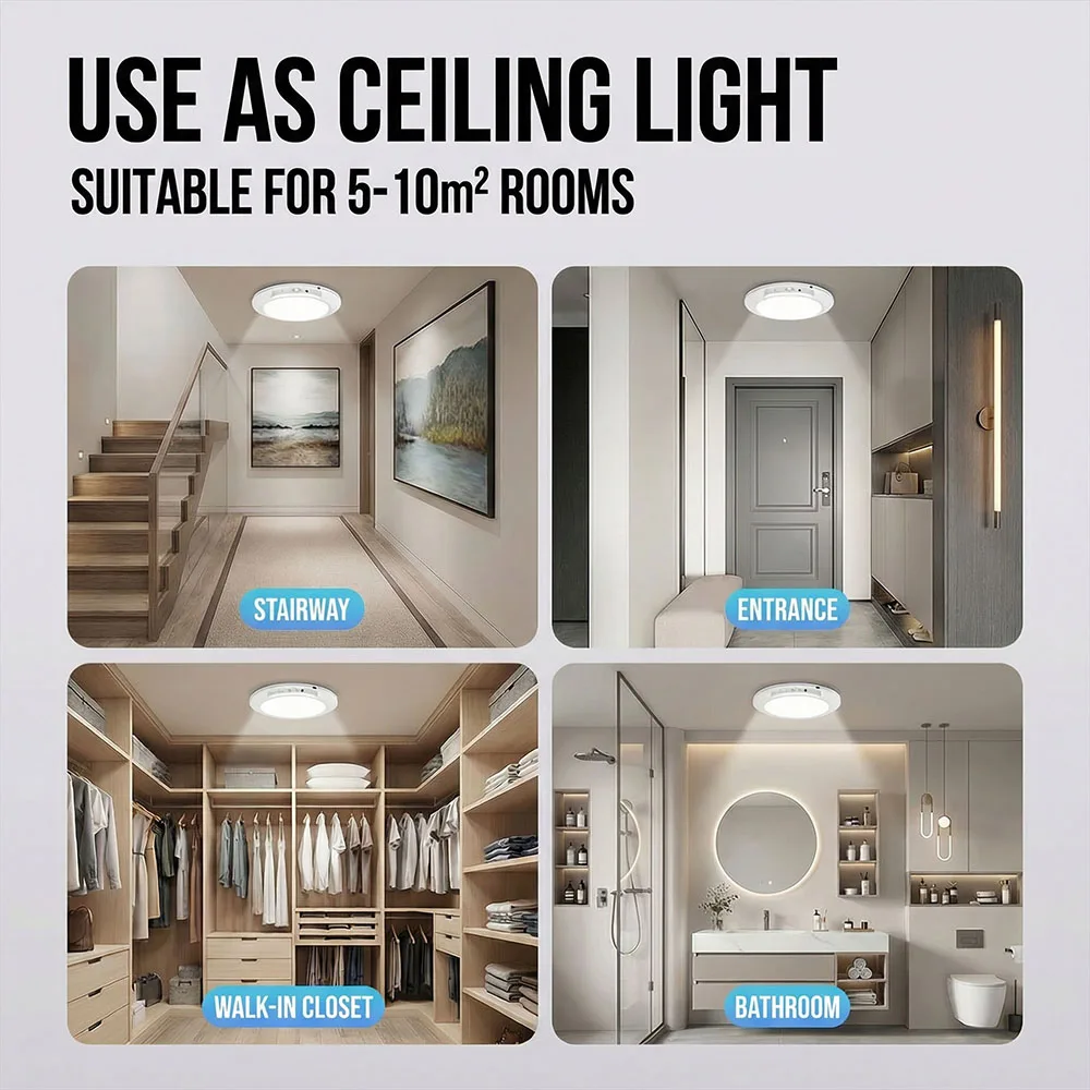Wireless Wall Lamp Motion Sensor Ceiling Light USB Type-C Rechargeable Magnetic Lamp Remote LED Night Light For Kitchen Coatroom image 2