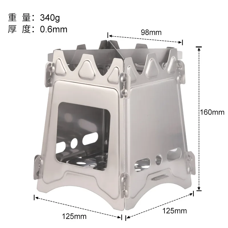 Portable Outdoor Wood Stove Direct-Burning Stainless Steel Card Stove for Camping BBQ Fishing Charcoal Fuel